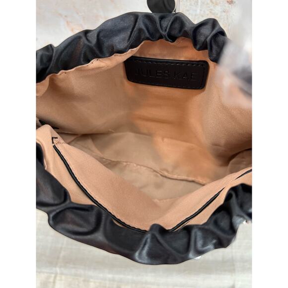 Jules Kae Black Satin Crystal Studded Chain Link Handled Clutch "Brea" NEW - Picture 3 of 5